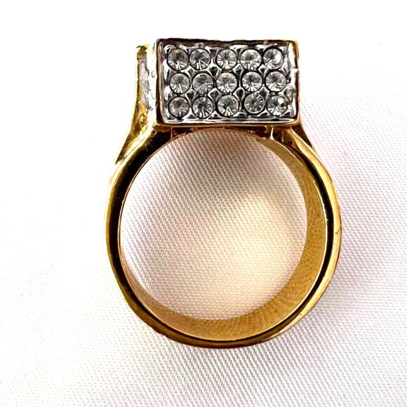 New Women’s Gold-tone Large Square Platform cluster shiny Cocktail Ring sz 8 - Picture 6 of 9